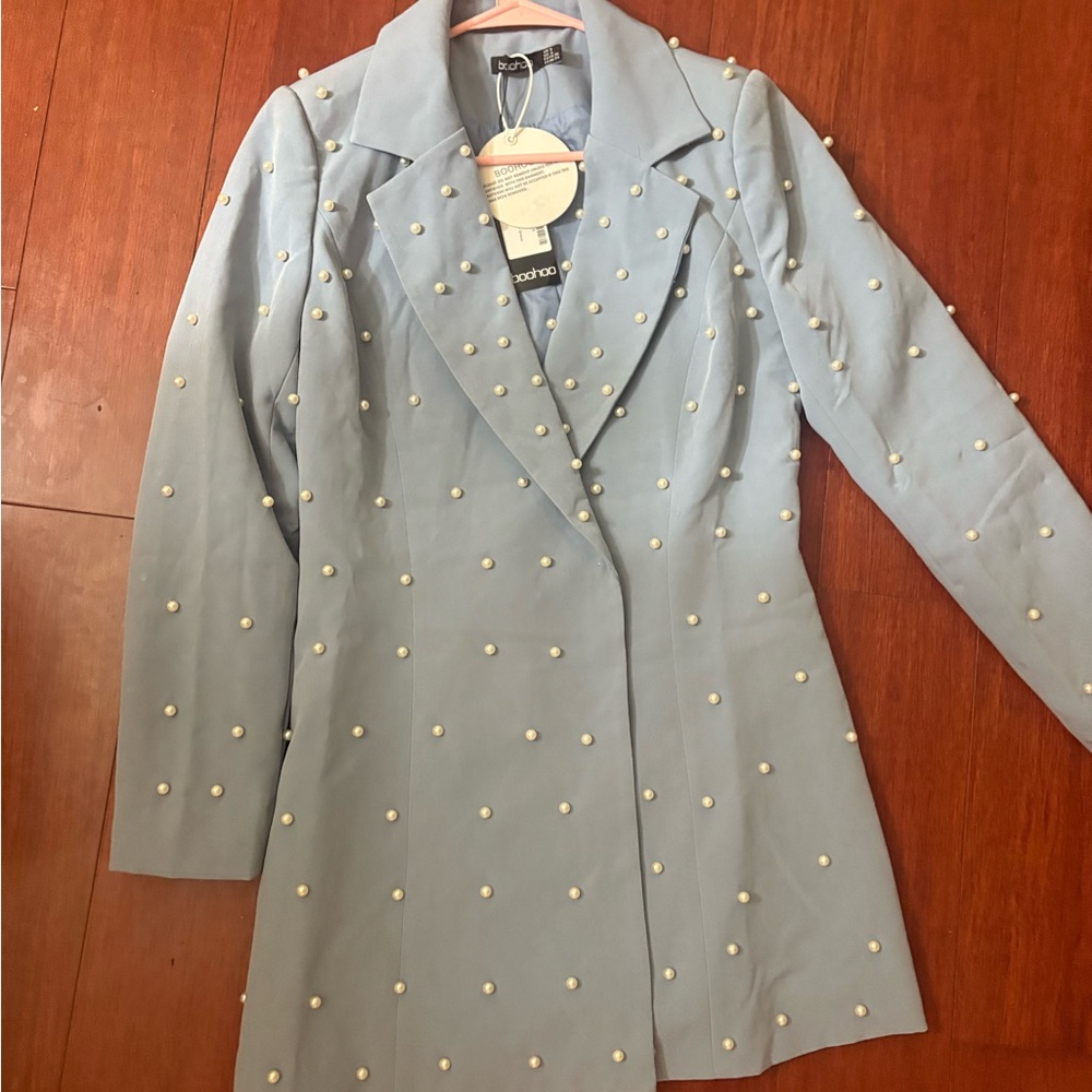 Women's Blue Pearl-Embellished Blazer Dress
